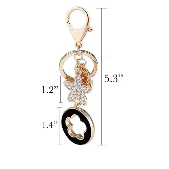 White and Gold Crystal Flower Clover Keychain Charm - Picture 15 of 15